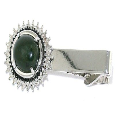 2 1/2 INCH 16x12 OVAL CANADIAN JADE CAB GEMSTONE SILVER COLOR KING TIE CLIP BAR