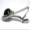 2 1/2 INCH 16x12 OVAL CANADIAN JADE CAB GEMSTONE SILVER COLOR KING TIE CLIP BAR view 2