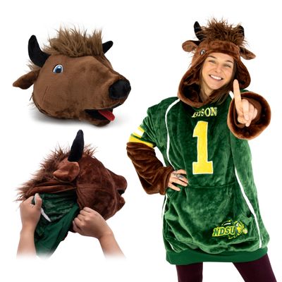 Plushible Wearable Blanket Hoodie - Oversized North Dakota State University Bison Mascot Long Sleeve Sweatshirt Pocket - 2-in-1 Oversized Hoodie Blanket Pillow - Cozy Snugible Gifts for Men and Women