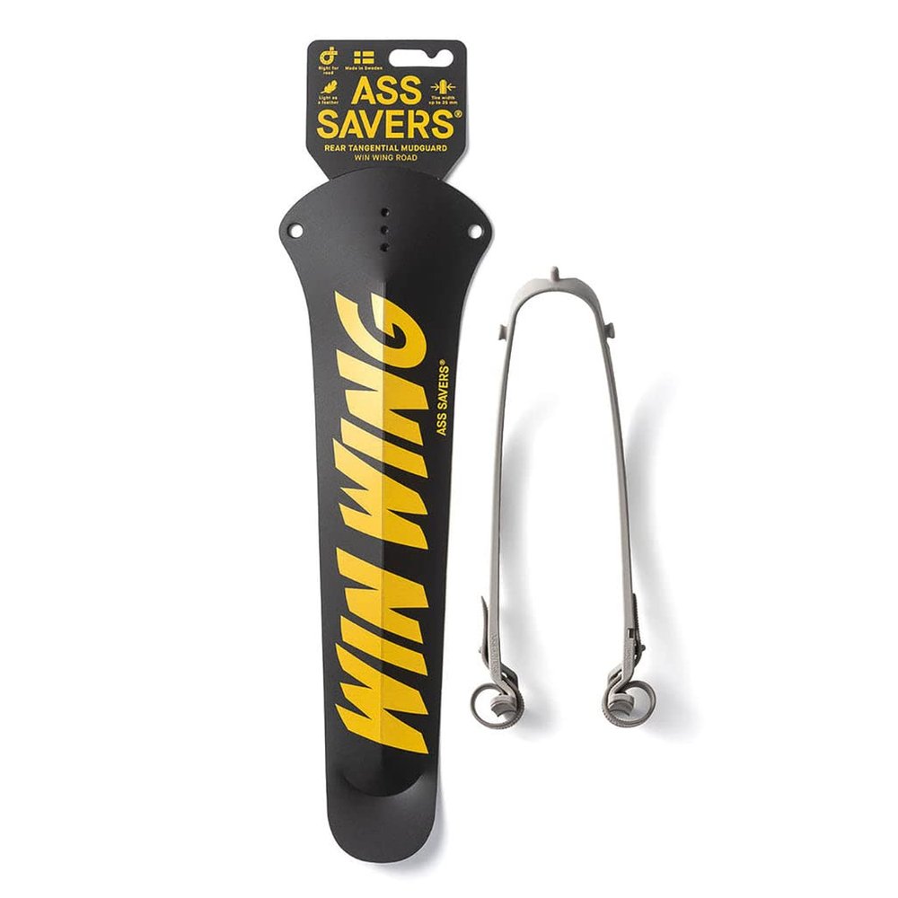 Ass Savers - Win Wing Road - Rear Mudguard for Road Bikes, for Tire Widths up to 35mm, Ultralight, Clip On, Easy Installation and Removal, Secure Mount, Sustainable, Swedish Design, Yellow Logo