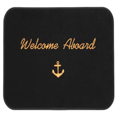 Cape Hatteras Marine Welcome Aboard Boat Mat Black with Anchor (Black with Gold Embroidery)