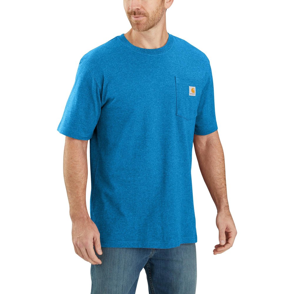 Carhartt Mens Loose Fit Heavyweight Short-Sleeve Pocket Work Utility T-Shirt, Marine Blue Heather, X-Small US