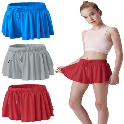 3 Pack Girls Flowy Shorts with Spandex Liner 2-in-1 Youth Butterfly Skirts for Fitness, Running, Sports (Set 5, Youth Small)