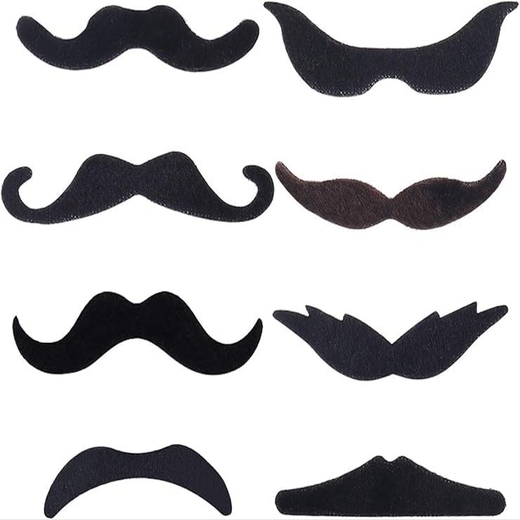 Chochkees 18 Halloween Fake Mustaches Bulk Self Adhesive Novelty Mustaches Stickers French Pirate Detective Beard Costume Face Stickers for Halloween Mexican Fiesta Party Favors
