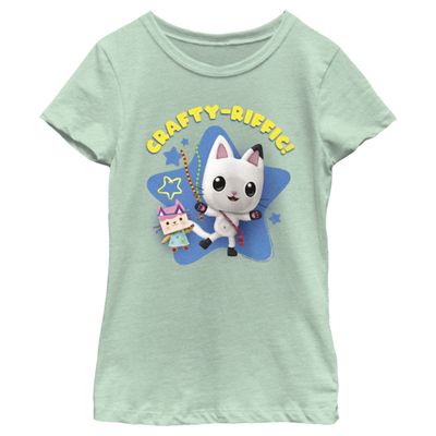 Fifth Sun Gabby's Dollhouse Crafty Cat Girls Short Sleeve Tee Shirt, Mint