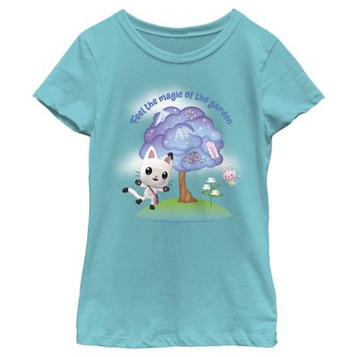 Fifth Sun Gabby's Dollhouse Magic Garden Girls Short Sleeve Tee Shirt, Tahiti Blue