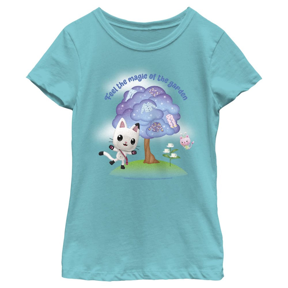 Fifth Sun Gabby's Dollhouse Magic Garden Girls Short Sleeve Tee Shirt, Tahiti Blue