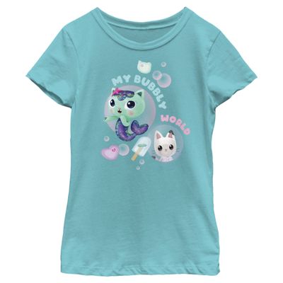 Fifth Sun Gabby's Dollhouse My Bubbly World Girls Short Sleeve Tee Shirt, Tahiti Blue