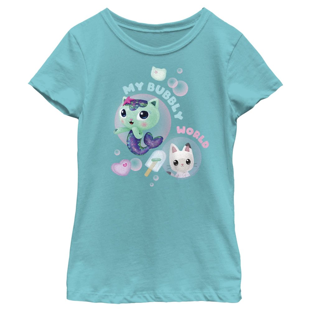 Fifth Sun Gabby's Dollhouse My Bubbly World Girls Short Sleeve Tee Shirt, Tahiti Blue