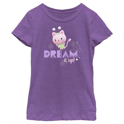 Fifth Sun Gabby's Dollhouse Dream It Up Girls Short Sleeve Tee Shirt, Purple Berry