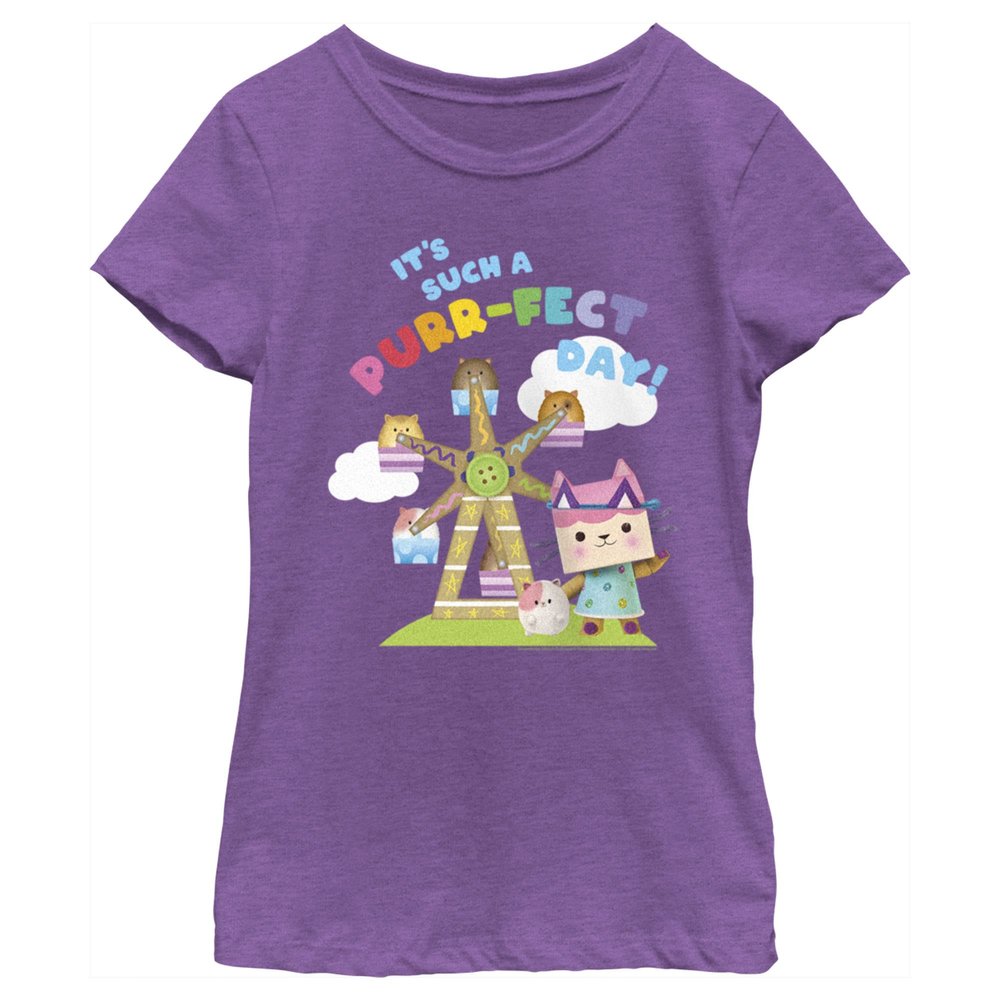 Fifth Sun Gabby's Dollhouse Purrfect Day Girls Short Sleeve Tee Shirt, Purple Berry