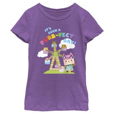 Fifth Sun Gabby's Dollhouse Purrfect Day Girls Short Sleeve Tee Shirt, Purple Berry
