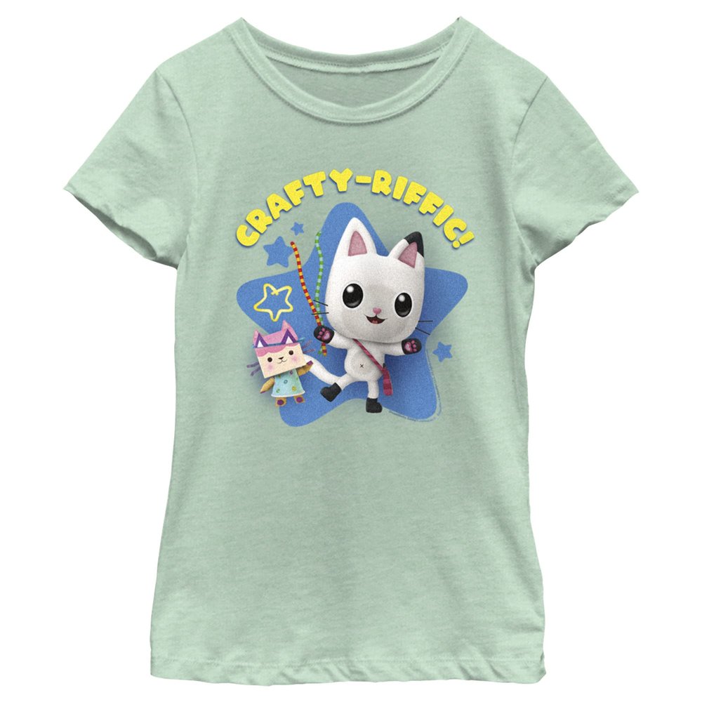 Fifth Sun Gabby's Dollhouse Crafty Cat Girls Short Sleeve Tee Shirt, Mint