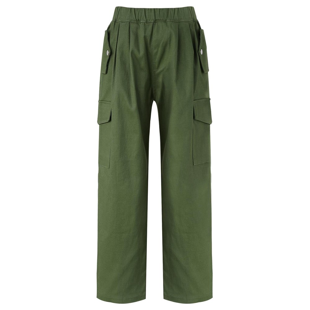 Jizyo Kids Girls Cotton Cargo Jogger Pants for Hip Hop Jazz Dance Elastic Waist Hiking Trousers with Pockets Streetwear Army Green Type B 13-14 Years