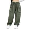 Jizyo Kids Girls Cotton Cargo Jogger Pants for Hip Hop Jazz Dance Elastic Waist Hiking Trousers with Pockets Streetwear Army Green Type B 13-14 Years view 3