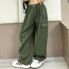 Jizyo Kids Girls Cotton Cargo Jogger Pants for Hip Hop Jazz Dance Elastic Waist Hiking Trousers with Pockets Streetwear Army Green Type B 13-14 Years view 4