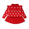 Toddler Baby Girls Outfit Knitted Buttons Sweater Tops Mini Skirt Bowknot Ruffle Long Sleeve Autumn Winter Clothes Set Pleated Skirt Dress Fall Winter Outfits Clothes Set Red-Polka Dots 18-24 Months view 1
