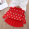 Toddler Baby Girls Outfit Knitted Buttons Sweater Tops Mini Skirt Bowknot Ruffle Long Sleeve Autumn Winter Clothes Set Pleated Skirt Dress Fall Winter Outfits Clothes Set Red-Polka Dots 18-24 Months view 2
