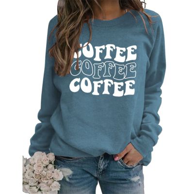 BOFUPAGO Coffee Sweatshirt for Women Funny Coffee Lover Gifts Long Sleeve Tops Letter Printed Crewneck Sweatshirts