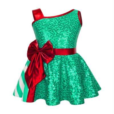 Moily Kids Girls Christmas Dance Sequins Figure Skating Dress Tutu Ballet Leotard Holiday Party Fancy Striped Green C 12 Years