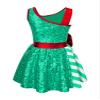 Moily Kids Girls Christmas Dance Dress with Sequins - Figure Skating Dress Tutu Ballet Leotard for Holiday Party - Striped Green C 10 Years view 2