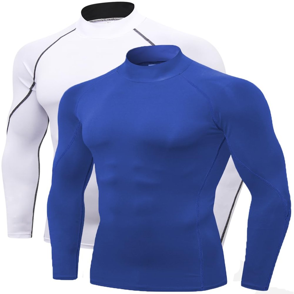 2/3 Pack Men's Compression Shirts Long Sleeve Workout Shirts Mock Turtleneck Athletic Base Layer Active Undershirts Tops