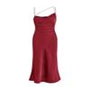 2022 Women's Dresses Strappy Yoke Draped Front Satin Cami Dress Women's Dresses (Color : Red, Size : X-Small) view 1