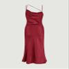 2022 Women's Dresses Strappy Yoke Draped Front Satin Cami Dress Women's Dresses (Color : Red, Size : X-Small) view 2