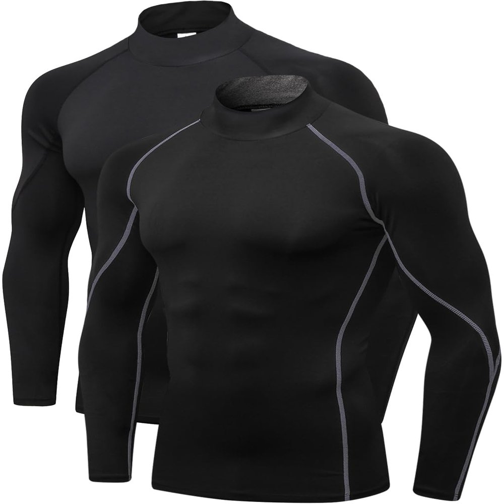 2/3 Pack Men's Compression Shirts Long Sleeve Workout Shirts Mock Turtleneck Athletic Base Layer Active Undershirts Tops