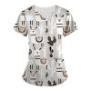 Pattern Dog and Cat Scrubs for Women Cat Scrub Tops Dog Scrubs for Women Scrub Tops with Dogs Dinosaur Scrubs for Women Set Womens Scrubs with Dogs Dog Print Scrub Top Nurse's Uniform Cartoons view 1