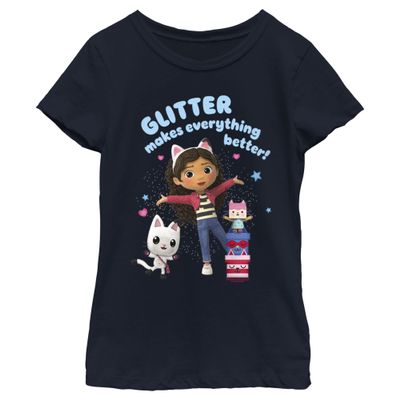 Fifth Sun Gabby's Dollhouse Glitter Better Girls Short Sleeve Tee Shirt, Navy