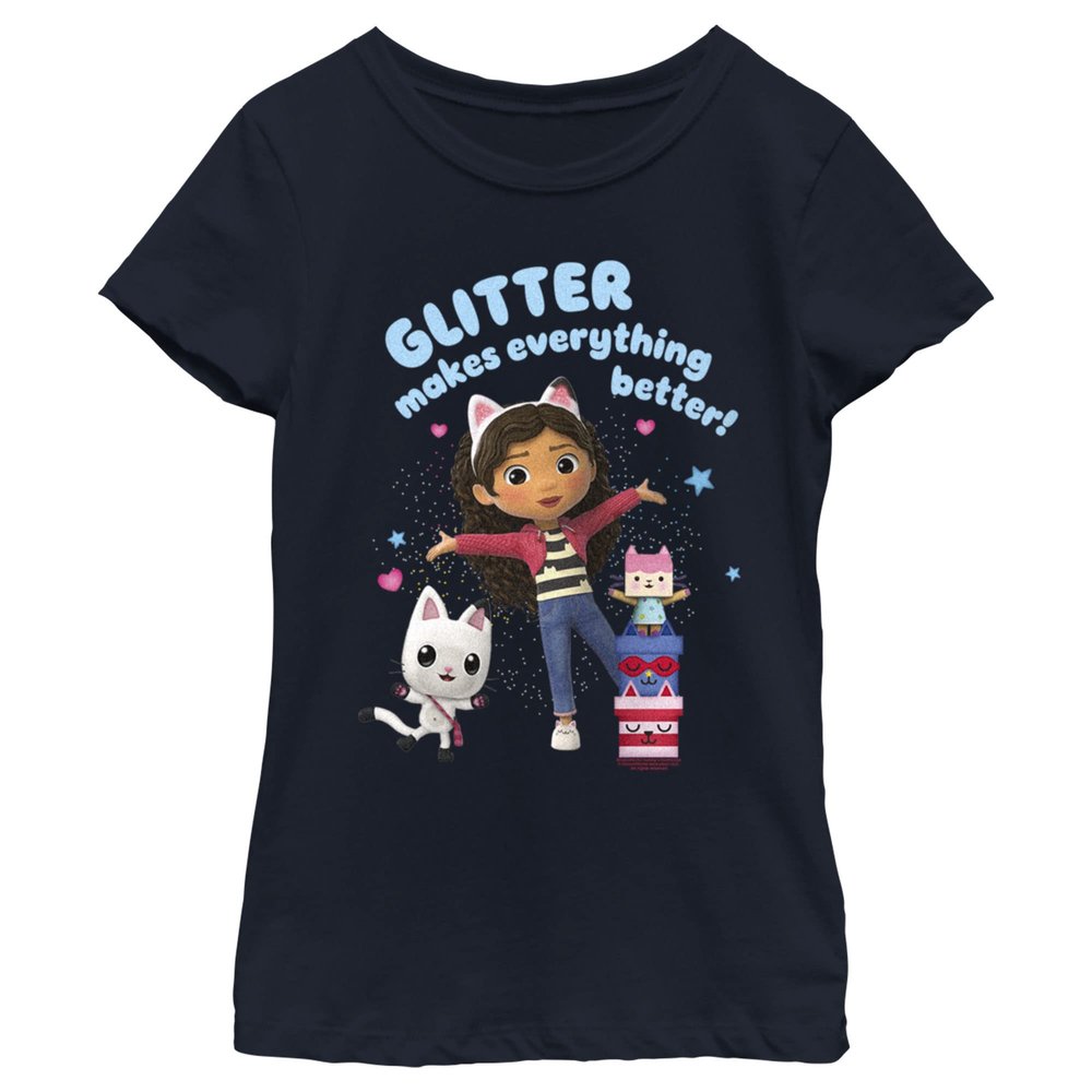Fifth Sun Gabby's Dollhouse Glitter Better Girls Short Sleeve Tee Shirt, Navy