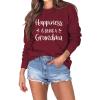 BOFUPAGO Happiness is Being a Grandma Sweatshirt for Women Funny Grandma Gifts Long Sleeve Tops Nana Shirt Gigi Gifts Wine Red view 1