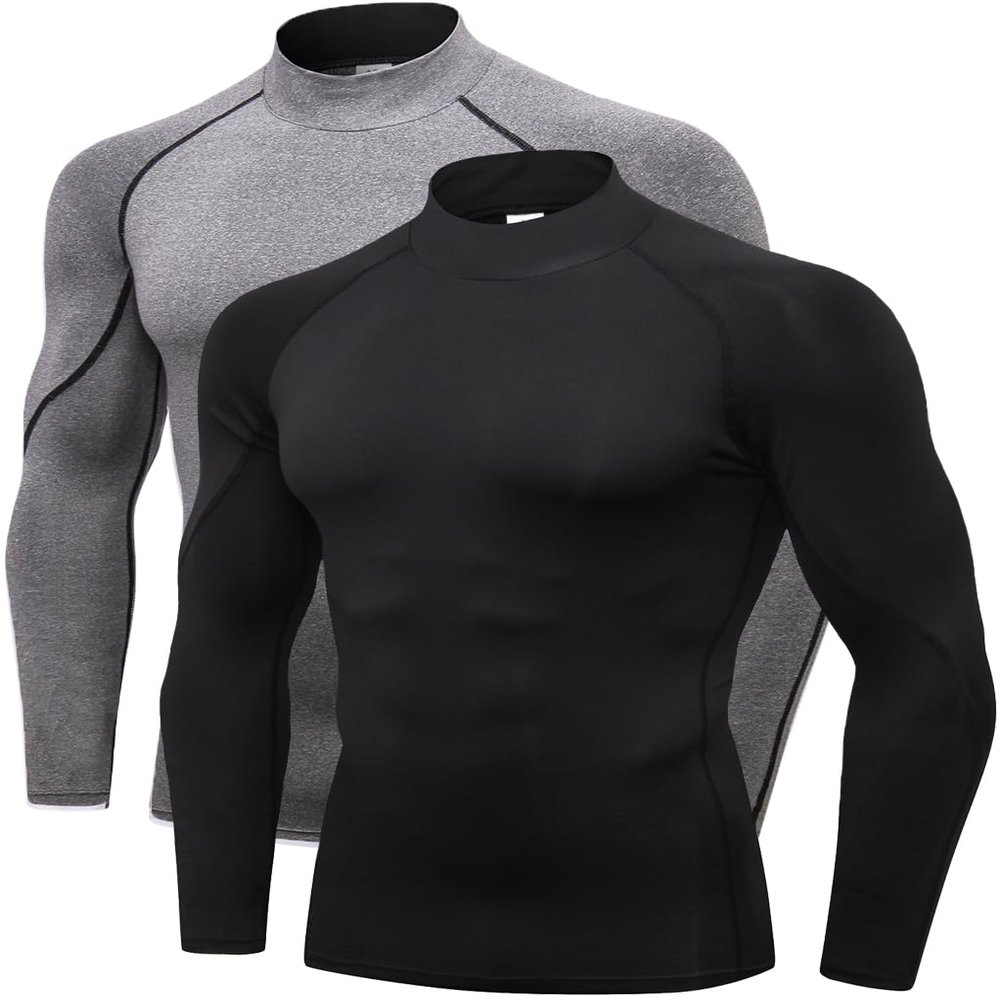 2/3 Pack Men's Compression Shirts Long Sleeve Workout Shirts Mock Turtleneck Athletic Base Layer Active Undershirts Tops
