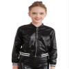 Aislor Kids Girls Shiny Baseball Jacket Long Sleeve Sparkle Metallic Zipper Bomber Jacket Coat Outerwear Clubwear Black 14 Years view 1