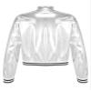Aislor Kids Girls Shiny Baseball Jacket Long Sleeve Sparkle Metallic Zipper Bomber Jacket Coat Outerwear Clubwear Silver 6 Years view 4