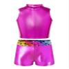 Moily Kids Girls Shiny Metallic 2 Pieces Gymnastics Dance Outfit Sports Bra Tank Top with Booty Shorts Sets Type B-Rose Rainbow 7-8 view 1