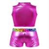 Moily Kids Girls Shiny Metallic 2 Pieces Gymnastics Dance Outfit Sports Bra Tank Top with Booty Shorts Sets Type B-Rose Rainbow 7-8 view 2