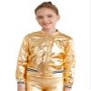 Aislor Kids Girls Shiny Baseball Jacket Long Sleeve Sparkle Metallic Zipper Bomber Jacket Coat Outerwear Clubwear Gold 6 Years view 1