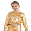 Aislor Kids Girls Shiny Baseball Jacket Long Sleeve Sparkle Metallic Zipper Bomber Jacket Coat Outerwear Clubwear Gold 6 Years view 2