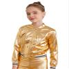 Aislor Kids Girls Shiny Baseball Jacket Long Sleeve Sparkle Metallic Zipper Bomber Jacket Coat Outerwear Clubwear Gold 6 Years view 3