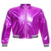 Aislor Kids Girls Shiny Baseball Jacket Long Sleeve Sparkle Metallic Zipper Bomber Jacket Coat Outerwear Clubwear Purple 6 Years view 3