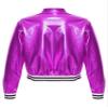 Aislor Kids Girls Shiny Baseball Jacket Long Sleeve Sparkle Metallic Zipper Bomber Jacket Coat Outerwear Clubwear Purple 6 Years view 4