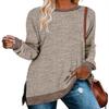 WELINCO Women's Long Sleeve Sweatshirts Color Block Crewneck Tunic Sweaters Tunic Tops (NEW Khaki Large) view 1