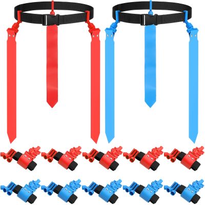 Hungdao 12 Pcs 10/12 Players Flag Football Belts and Flags Adjustable Football Belts for Kids Teens Adults Team Training Sport Event (Red,Blue)