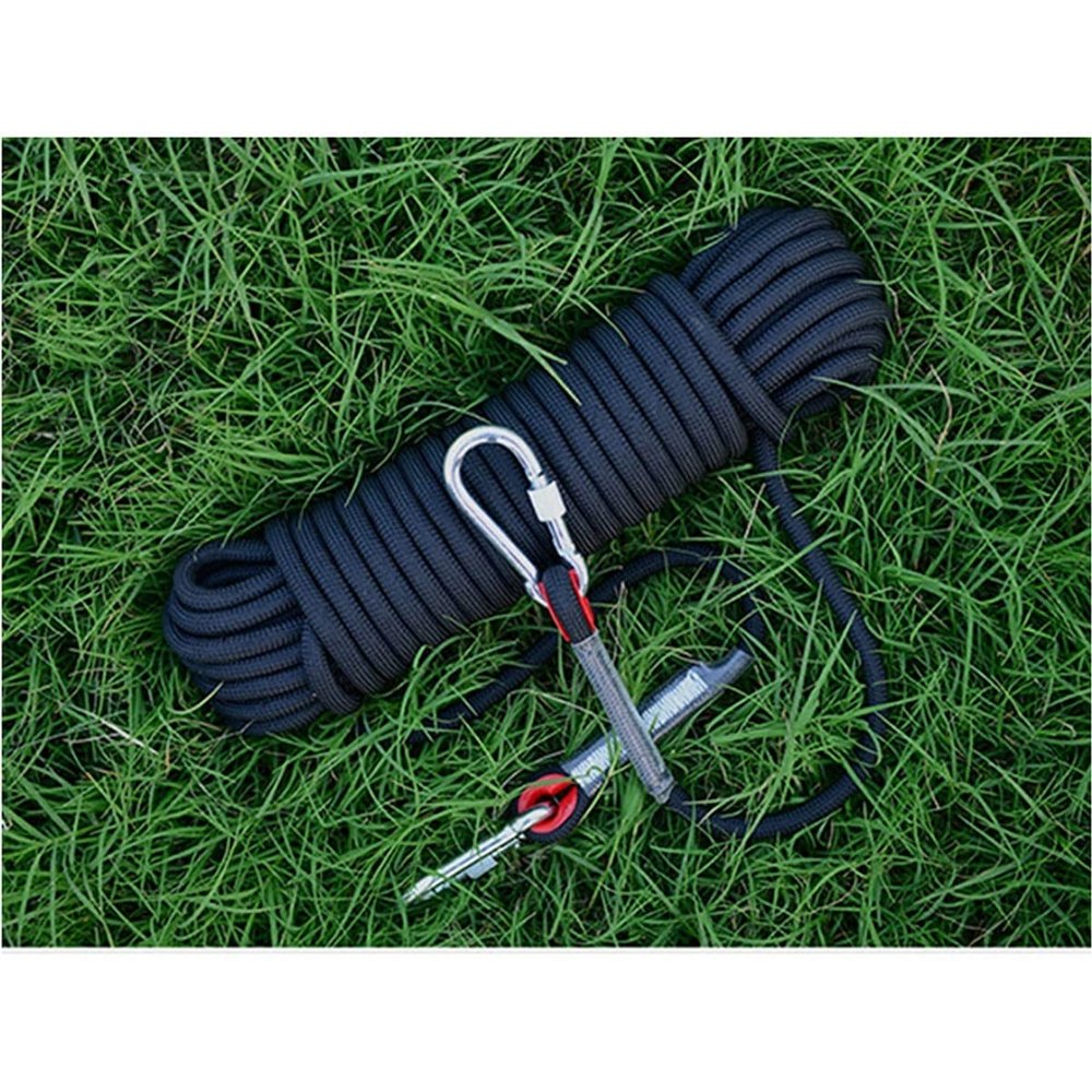 10mm Climbing Rope Outdoor Static Rock Rope High Strength Safety Rappelling Rope 32ft 66ft 131ft 262ft 525ft Heavy Duty Rope for Hiking Mountaineering Training Rescue Fire Escape ( Color : Black , Siz