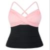 coastal rose Women's Tankini Tops Cross Front V Neck Swim Top Ruched Tummy Control Underwire Bathing Suit Top US16 Pink&Black view 1