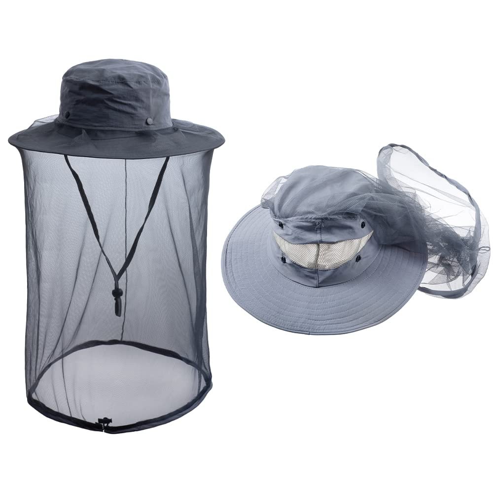 HunterBee Mosquito Head Net Hat - Bug Cap Veil Mesh Protection with Hidden Netting for Dog Grooming Beekeeping Hiking Women Dark Grey
