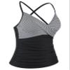 coastal rose Women's Tankini Tops Cross Front V Neck Swim Top Ruched Tummy Control Bathing Suit Top US16 Black White Pinstripes view 3