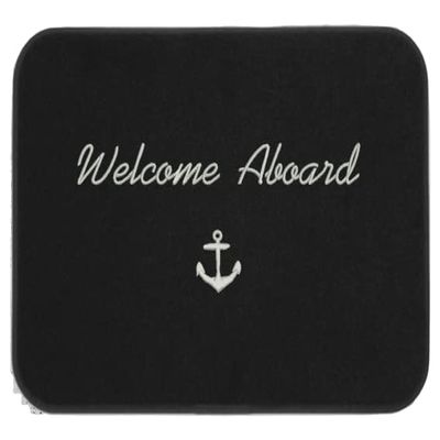 Cape Hatteras Marine Welcome Aboard Boat Mat Black with Anchor (Black with Silver Embroidery)